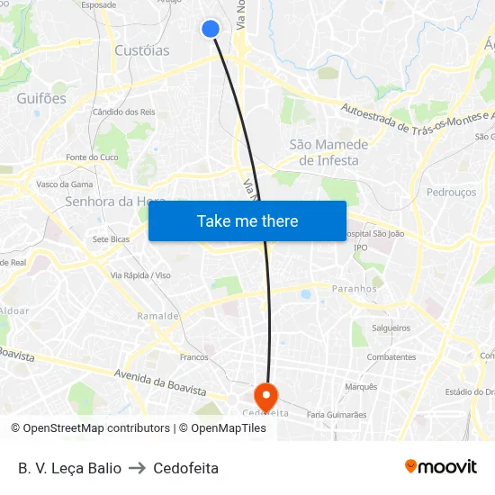 B. V. Leça Balio to Cedofeita map