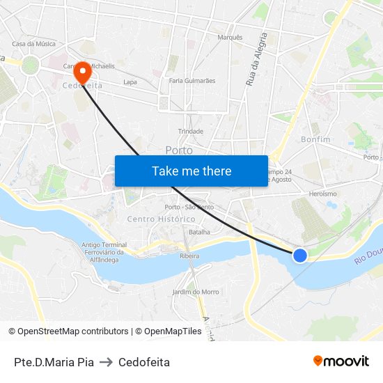 Pte.D.Maria Pia to Cedofeita map