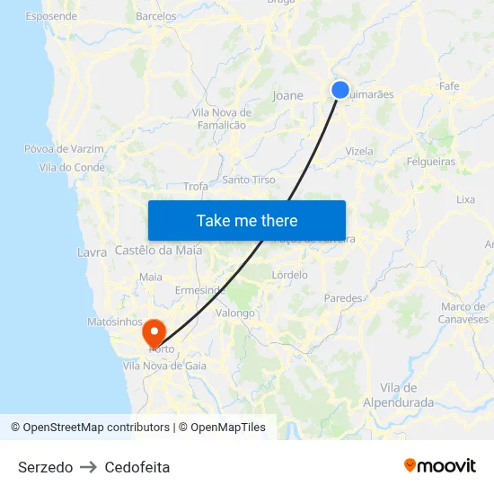 Serzedo to Cedofeita map