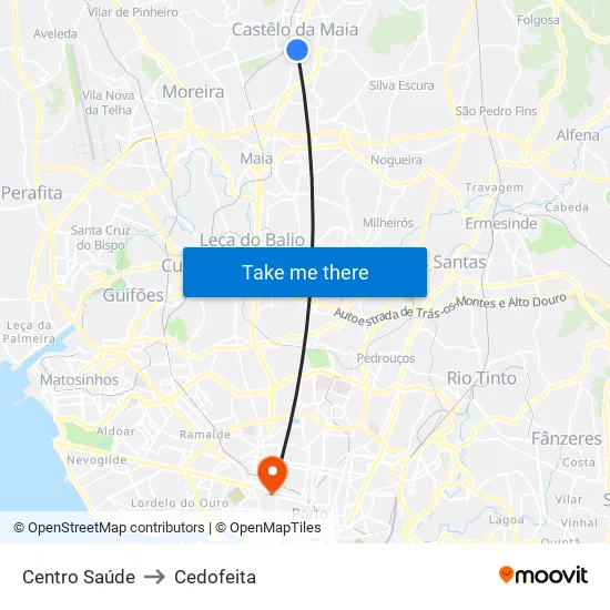 Centro Saúde to Cedofeita map