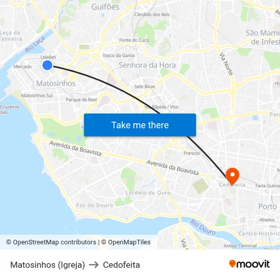 Matosinhos (Igreja) to Cedofeita map
