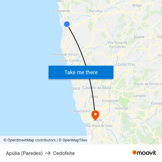 Apúlia (Paredes) to Cedofeita map
