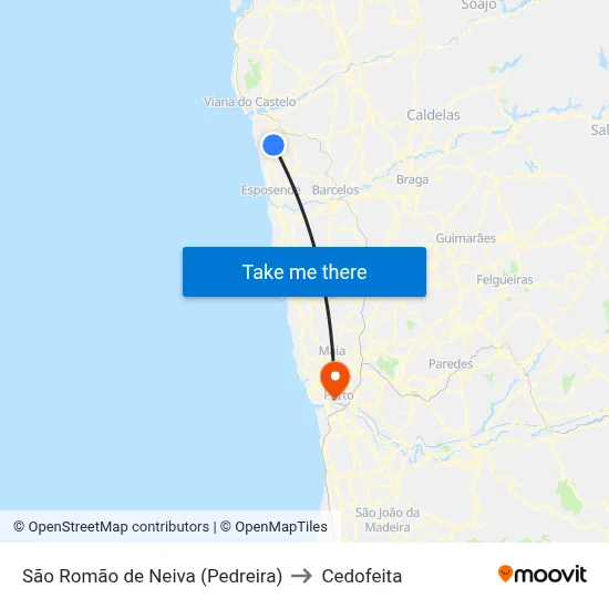 São Romão de Neiva (Pedreira) to Cedofeita map