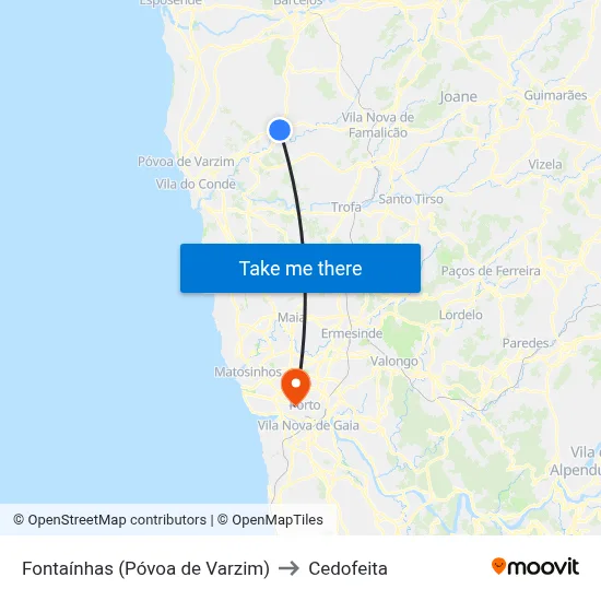 Fontaínhas (Póvoa de Varzim) to Cedofeita map