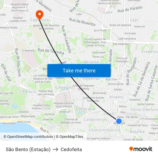 São Bento (Estação) to Cedofeita map