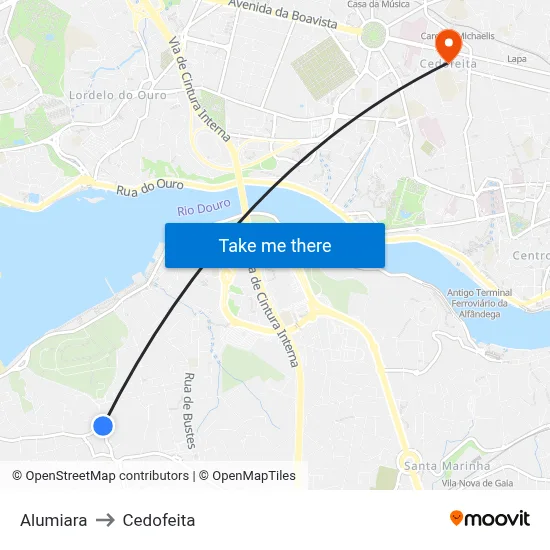 Alumiara to Cedofeita map