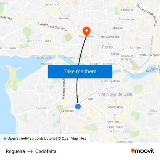 Regueira to Cedofeita map