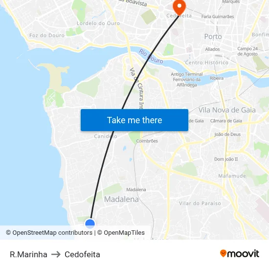 R.Marinha to Cedofeita map