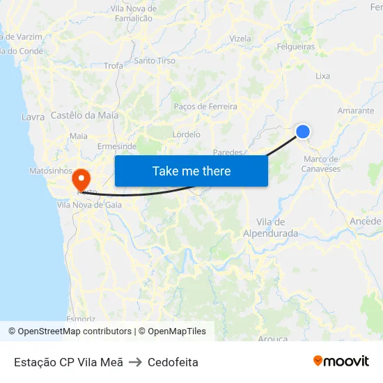 Estação CP Vila Meã to Cedofeita map