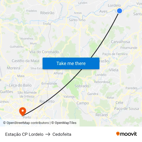 Estação CP Lordelo to Cedofeita map