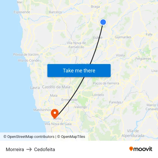 Morreira to Cedofeita map