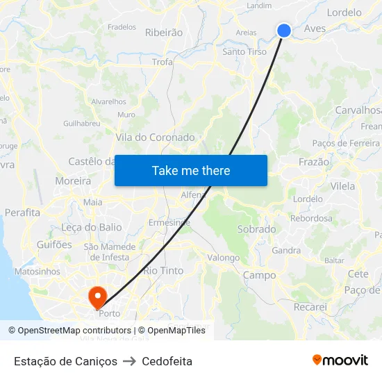 Estação de Caniços to Cedofeita map