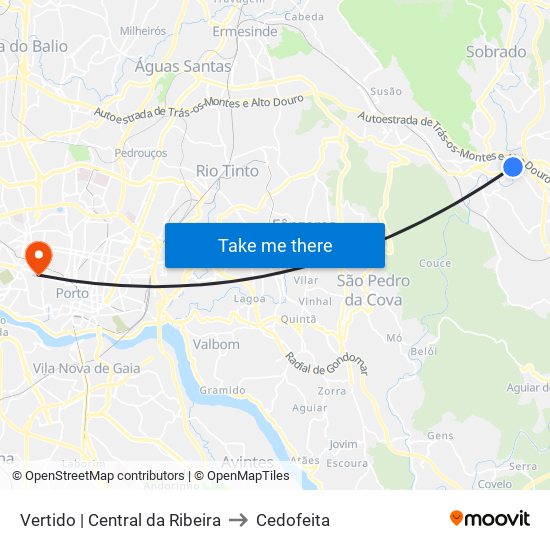 Vertido | Central da Ribeira to Cedofeita map