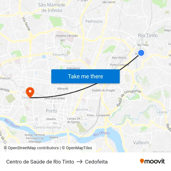 Centro de Saúde de Rio Tinto to Cedofeita map