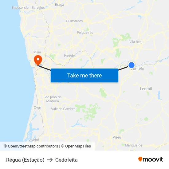 Régua (Estação) to Cedofeita map