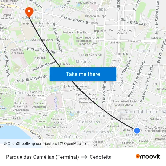 Parque das Camélias (Terminal) to Cedofeita map
