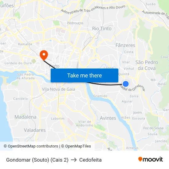 Gondomar (Souto) (Cais 2) to Cedofeita map