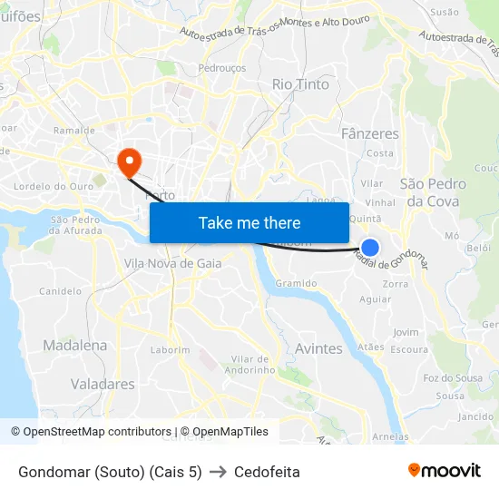 Gondomar (Souto) (Cais 5) to Cedofeita map