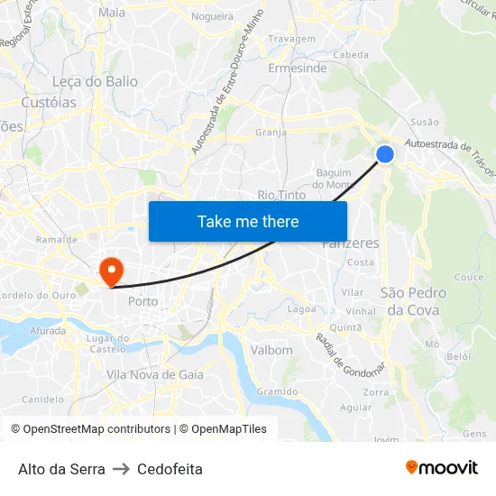 Alto da Serra to Cedofeita map
