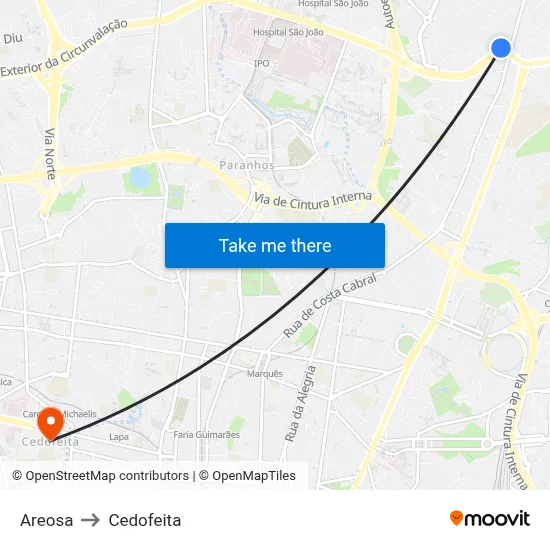 Areosa to Cedofeita map