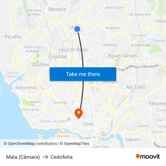 Maia (Câmara) to Cedofeita map