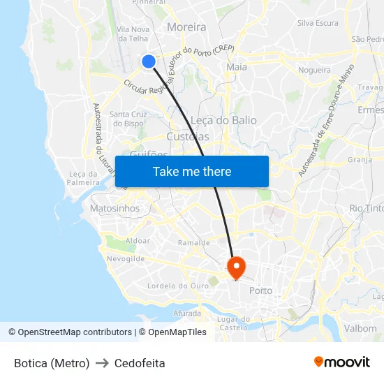 Botica (Metro) to Cedofeita map
