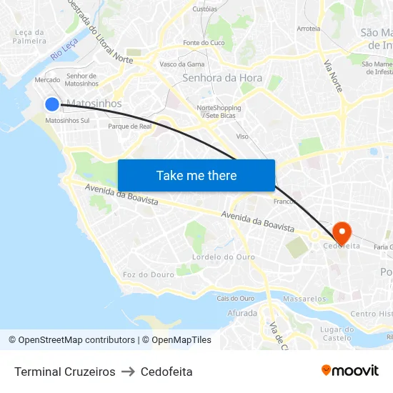 Terminal Cruzeiros to Cedofeita map