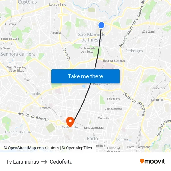 Tv Laranjeiras to Cedofeita map