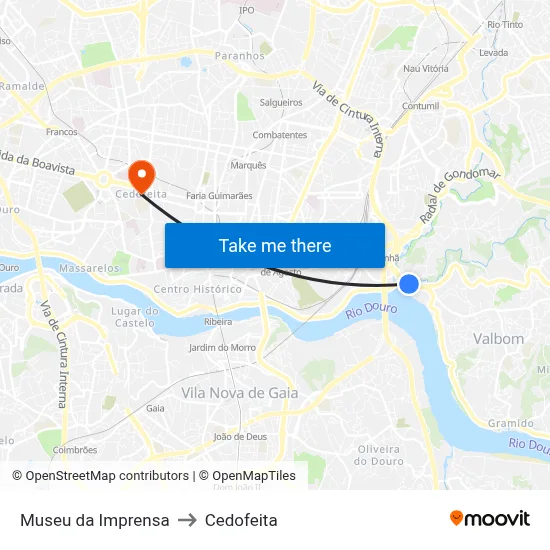 Museu da Imprensa to Cedofeita map
