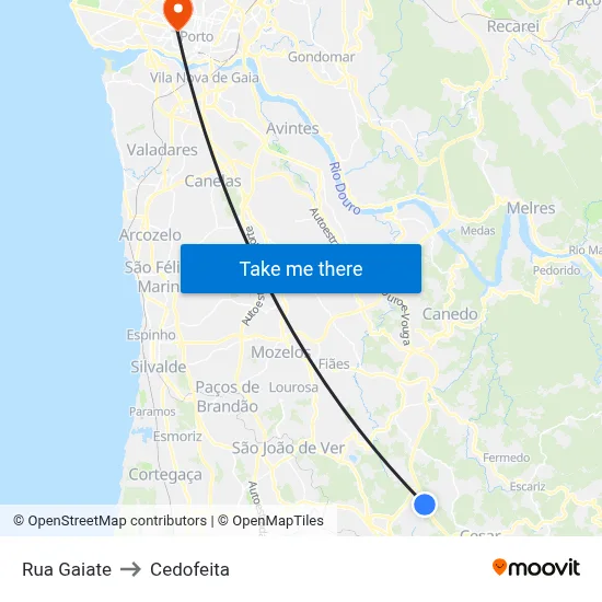 Rua Gaiate to Cedofeita map
