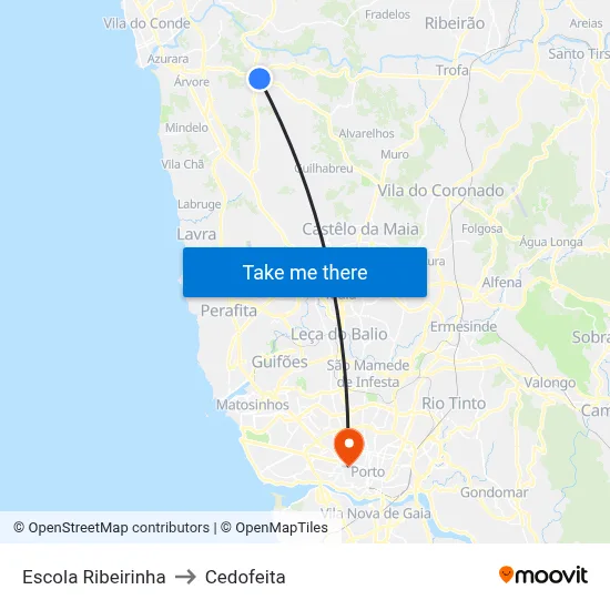 Escola Ribeirinha to Cedofeita map