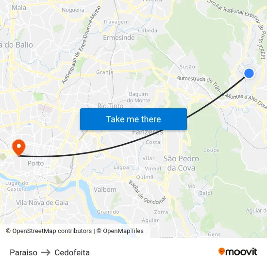 Paraiso to Cedofeita map