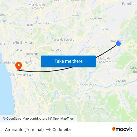 Amarante (Terminal) to Cedofeita map