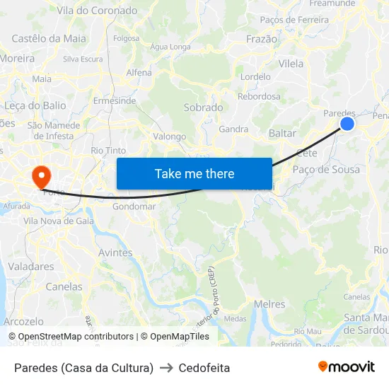 Paredes (Casa da Cultura) to Cedofeita map
