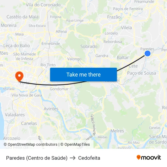 Paredes (Centro de Saúde) to Cedofeita map