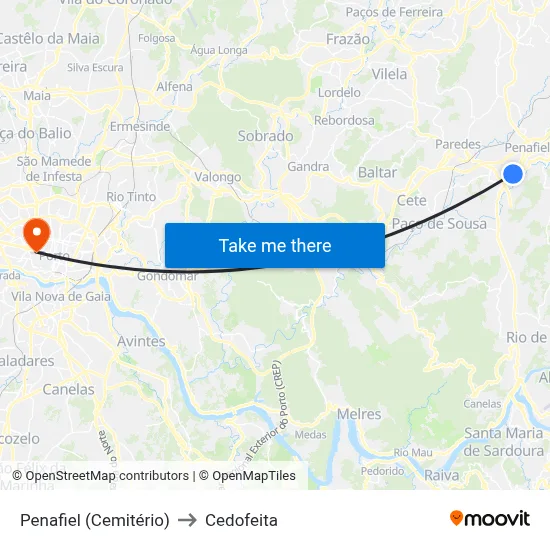 Penafiel (Cemitério) to Cedofeita map