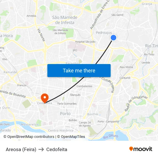 Areosa (Feira) to Cedofeita map