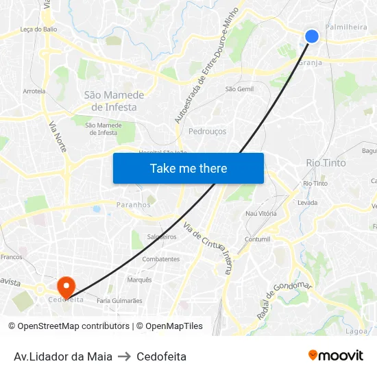 Av.Lidador da Maia to Cedofeita map