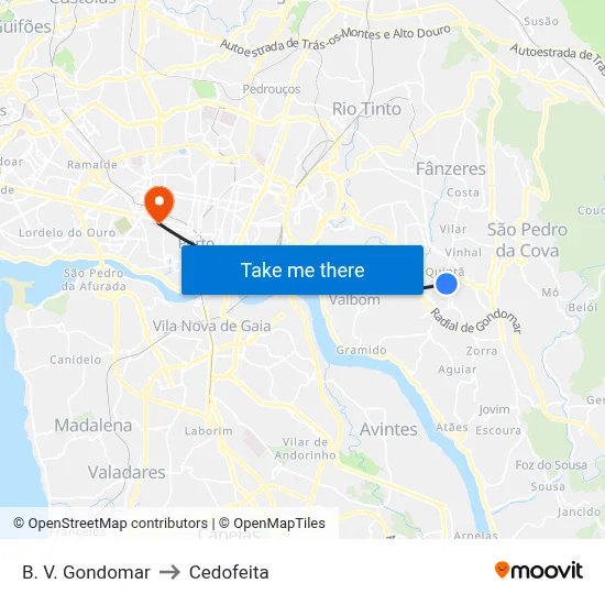 B. V. Gondomar to Cedofeita map