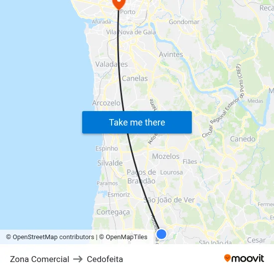 Zona Comercial to Cedofeita map