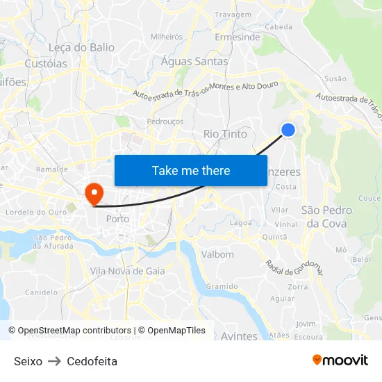 Seixo to Cedofeita map