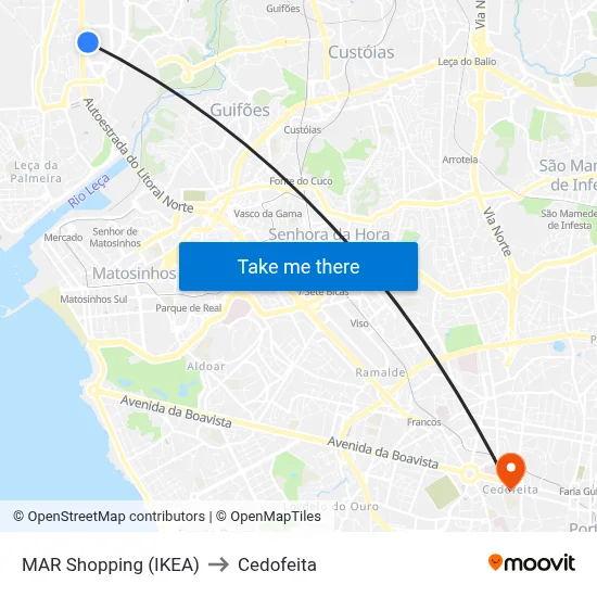 MAR Shopping (IKEA) to Cedofeita map