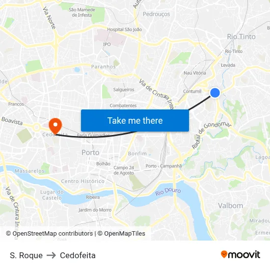 S. Roque to Cedofeita map