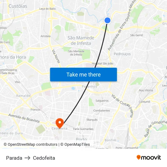 Parada to Cedofeita map