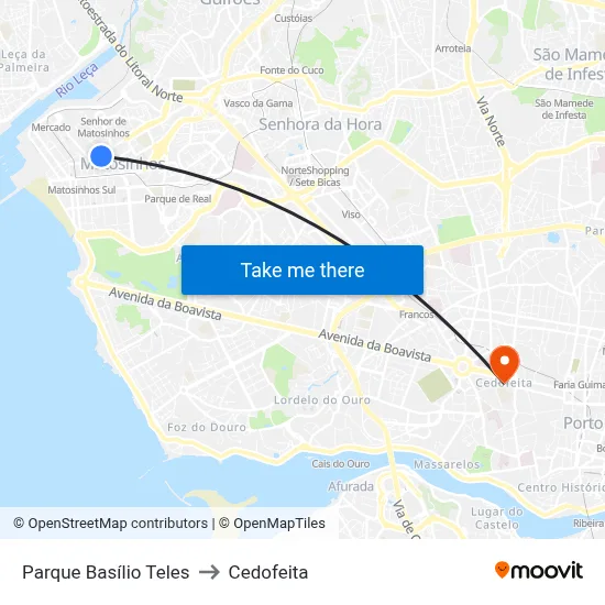 Parque Basílio Teles to Cedofeita map