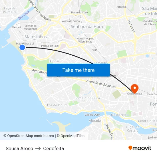 Sousa Aroso to Cedofeita map