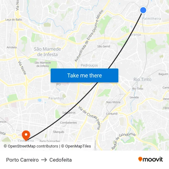 Porto Carreiro to Cedofeita map