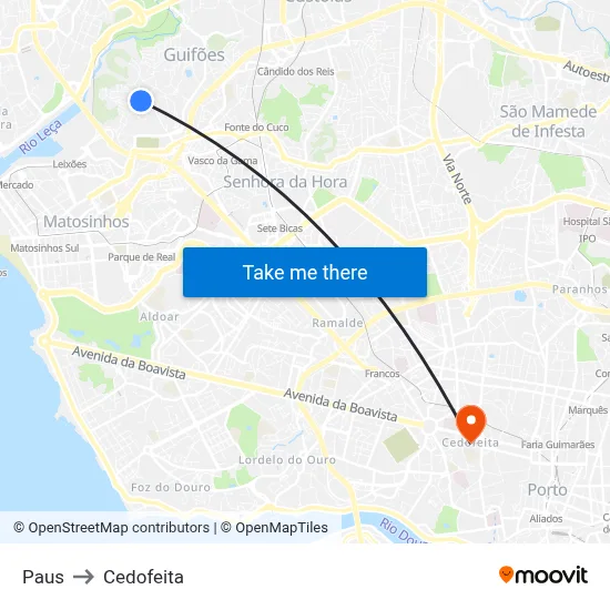 Paus to Cedofeita map