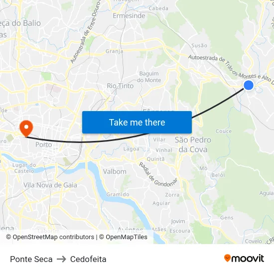 Ponte Seca to Cedofeita map