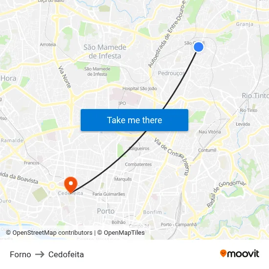 Forno to Cedofeita map
